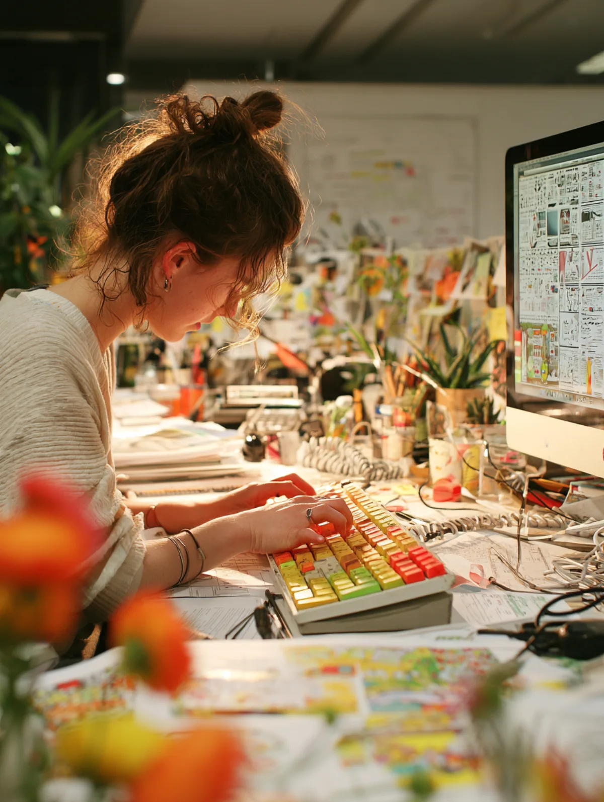 A Jurashift developer at work on a well-used keyboard in the Wimbledon studio